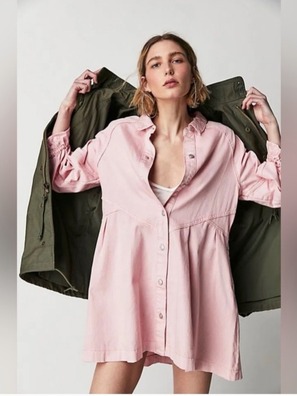 Free People We The Free Hannah Denim Mini Dress Pink Rare XL